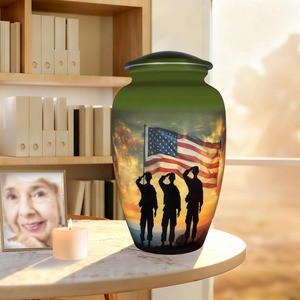 Memorial Cremation Urn For Veterans Patriotic American Flag Design Funeral Ashes <b>Keepsake</b> Tribute Decor Urn Home Display - Product Image 1