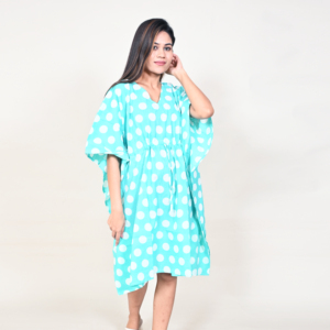 Turquoise Polka Dot V-Neck <b>Loose</b> Midi <b>Dress</b> Casual Summer Woven Cotton Breathable Short Sleeve <b>Dress</b> - Product Image 5