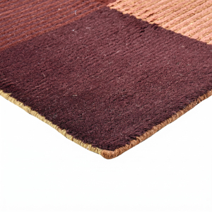 Tapis géométrique patchwork écologique antidérapant en laine bordeaux, terre cuite et moutarde DECORDEC pour salon, hôtel, villa - Product Image 6