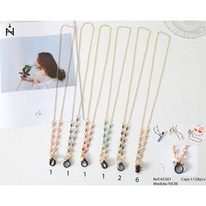 Collana con Catena di Perline Z Fashion 70Cm Placcata Oro con Perle Imitate e Anello per Occhiali, Uso Quotidiano Femminile - Product Image 1