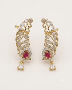 Boucles d'oreilles pendantes en laiton de haute qualité, design AD Stone, style spirale, pour mariée, pour femmes, fournisseur - Product Image 3