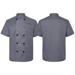 เสื้อเชฟพรีเมียม 240 GSM ผ้าโพลีคอตตอนทวิล แขนสั้น สีดำ-แดงเลือดหมู แผงไหล่ตัดสี ซิลค์สกรีน ยูนิฟอร์ม - Product Image 4