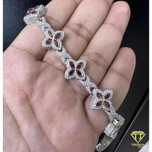 Trisha Jewels TB0043 Luxury 925 Sterling Silver Flower Link Tennis <b>Bracelet</b> Women <b>Red</b> Stone Petals VVS Lab Grown Accents IGI - Product Image 2