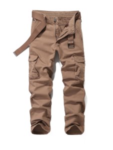 <b>Men's</b> Brown Canvas Tactical Cargo Pants High Elastic Waist Breathable Windproof Quick Dry Straight Fit Spring Wear OEM Multiple - Product Image 1