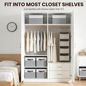 Lot de 4 grands paniers de rangement en tissu avec poignées pour l'organisation de la maison, paniers en tissu pour étagères, organisateurs - Product Image 3