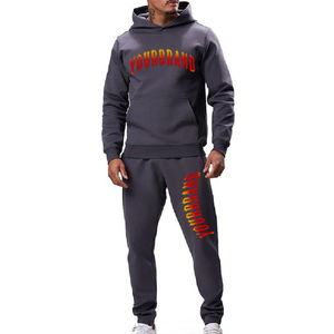 Men's Hooded Sweatshirt <b>Set</b> Gray Cotton Fleece Streetwear Winter Embroidered Breathable Casual Wear Heat Transfer Print Logo - Product Image 1