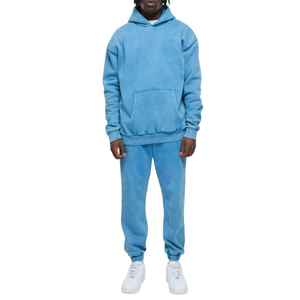 High Quality Custom Men's Heavyweight French Terry Fleece Hooded Acid Wash Oversized Baggy Tracksuits - Product Image 5