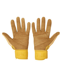 Guantes de Bateo de Béisbol de Alta Calidad en Dos Colores para Hombre y Jóvenes, Palma de Cuero Genuino Color Caramelo, Transpirables, Dorso Azul Marino, Correa Ajustable - Product Image 2