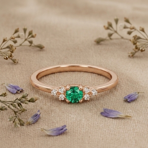 Green Round Gemstone Engagement <b>Ring</b> for Women Rose Gold Moissanite Cluster Wedding Promise <b>Ring</b> - Product Image 3