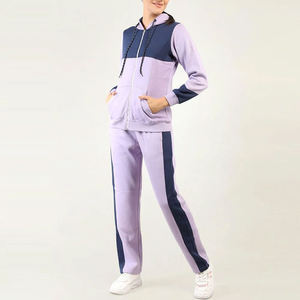 Wholesale Customized Women's <b>Purple</b> Solid 100% Cotton Hooded Tracksuit Set Full Sleeve Zipper Casual Loose Fit Breathable Wear - Product Image 3