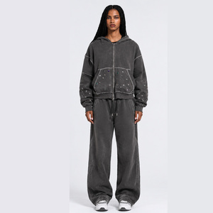 Conjunto Deportivo Premium Personalizado para Mujer, Sudadera y Pantalones Deportivos con Efecto Deslavado Vintage, Ropa Urbana de Fabricante - Product Image 1