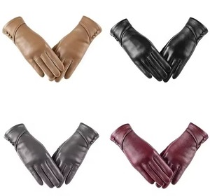 Leather Breathable <b>Touch</b> <b>Screen</b> <b>Gloves</b> Wrist Length Outdoor Plain Style Thermal Winter Daily Use Unlined Maroon - Product Image 6