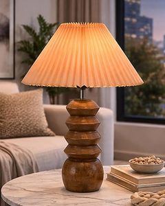 Lámpara de Mesa Totem de Madera Hecha a Mano con Pantalla de Tela Plegada, Lámpara de Noche Moderna para Dormitorio, Decoración para el Hogar y Hoteles - Product Image 4