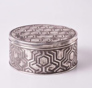 Custom Embossed Silver Metal Date And Dry Fruit Storage Box <b>Honeycomb</b> Maze Snack Container - Product Image 1