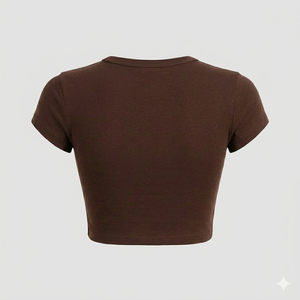 เสื้อยืดสีน้ำตาลสำหรับผู้หญิงสั่งทำขายส่ง ทรงเข้ารูป สำหรับโยคะและออกกำลังกาย แห้งเร็ว ระบายอากาศได้ดี ผลิตจากโพลีเอสเตอร์คุณภาพสูง เหมาะสำหรับฤดูร้อน - Product Image 2