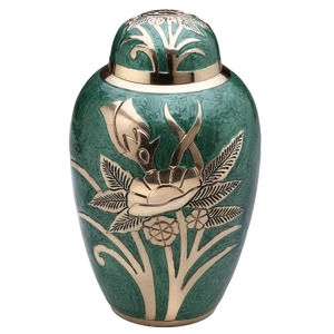 Nueva Urna Funeraria de Latón Macizo en Color Morado Perla Suave, Recipiente Conmemorativo Grande con Detallados Flores Plateadas Grabadas - Product Image 3