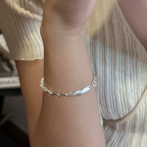 S925 Sterling Silver Korean Style Niche Design Matte Bean <b>Bracelet</b> Retro Simple Pull-Out Unisex Gift Jewelry - Product Image 4