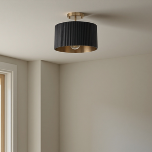 Plafonnier semi-encastré SIMIG, luminaire en forme de tambour doré avec abat-jour en tissu noir pour salon, chambre à coucher, salle à manger - Product Image 2