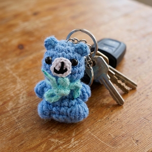 Handmade Crochet Bear Keychain <b>Knitted</b> Blue Teddy Amigurumi <b>Bag</b> Charm Backpack Pendant Pure Art Setup Handcrafted Key Rings Gift - Product Image 5