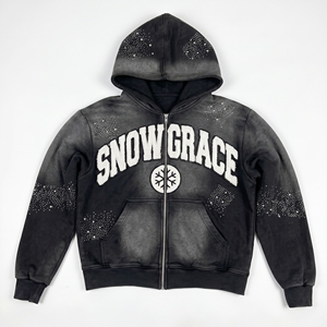 เสื้อแจ็คเก็ตผ้าฝ้ายฟลีซสำหรับผู้ชาย Snow Grace แบบมีฮู้ด ซิปหน้า ลายพิมพ์ตัวอักษร ทรงปกติ เหมาะสำหรับฤดูหนาว - Product Image 1