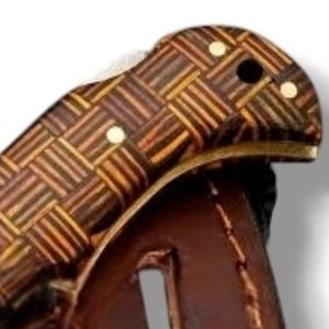 Cuchillos Plegables Damasco con Mango Ergonómico y Funda de Cuero, Cuchillos de Bolsillo Portátiles para Caza, Camping, Senderismo y Uso Diario al Aire Libre - Product Image 5