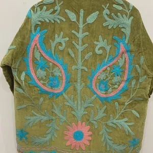 Velvet Floral Suzani Embroidered Jacket Uzbek Folk Festival Coat with Cotton Filling for Bomber <b>Duster</b> Outerwear At Cheap Price - Product Image 2