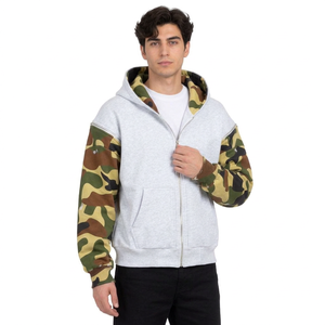 <b>Men's</b> Oversized Fleece 100% Cotton <b>Grey</b> Camouflage Pullover Hoodie Streetwear Hooded <b>Sweatshirt</b> with Pockets - Product Image 5