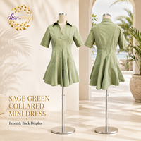 Robe Skater Évasée à Manches Courtes et Col en V Vert Clair pour Femme, Décontractée et Confortable, Idéale pour les Sorties Estivales