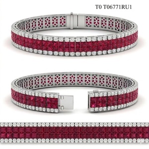 Antique Jewelry Popular Design Best Quality 18k Solid White Gold Natural Diamond Princess <b>Ruby</b> Tennis <b>Bracelet</b> For Lady - Product Image 6