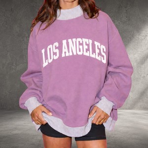 Custom New <b>Los</b> <b>Angeles</b> Letter Print Oversized Crew Neck <b>Sweatshirt</b> Women Drop Shoulder Long Sleeve Knitted Cotton Autumn Wear - Product Image 3