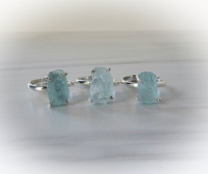 Aquamarine <b>Rings</b> Sterling Silver Adjustable Raw Aquamarine <b>Ring</b> March Birthstone Healing Crystal Jewelry - Product Image 2