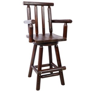 Taburete de Bar Rústico de Madera de Abeto con Reposabrazos Anchos y Reposapiés, Silla Alta de Bistró para Comedor, Cocina o Bar - Product Image 1