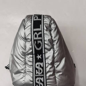 Silver Hooded Puffer <b>Jacket</b> Zipper Closure Windproof Thick Winter Coat Unisex Casual Solid Color Embroidery Logo Front - Product Image 4