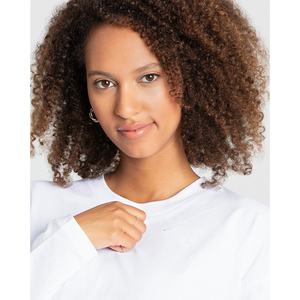 T-shirt blanc pour femme, best-seller, confortable, coupe oversize, manches longues, 100% coton, doux, respirant, coupe décontractée, idéal pour la gym et l'entraînement, OEM - Product Image 2