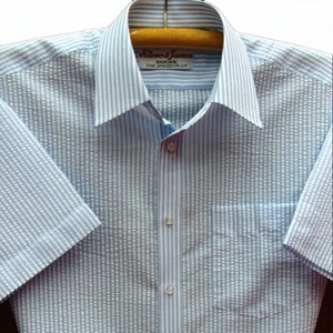 Chemises décontractées pour hommes Steve James, collection automne, 100 % coton biologique, tissu seersucker, col montant, manches courtes, anti-plis, anti-rétrécissement - Product Image 1