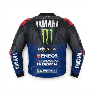 เสื้อแจ็คเก็ตสำหรับขี่มอเตอร์ไซค์ Ramaha สำหรับผู้ชาย/เสื้อแจ็คเก็ตหนังวัวแท้ พร้อมแผ่นป้องกันระดับ CE 2 พร้อมโครงป้องกันหลัง - Product Image 2