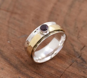 Handmade Red Garnet <b>Spinner</b> <b>Ring</b> 925 Sterling Silver January Birthstone Statement Jewelry - Product Image 2
