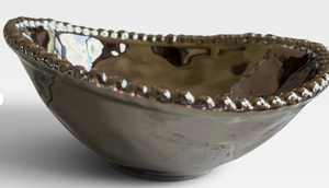 Cuenco decorativo ovalado con borde de cuentas plateadas, cuenco decorativo con borde ondulado, plato de servir decorativo, mesa clásica - Product Image 2