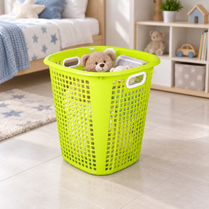 Panier à linge en plastique ventilé carré avec poignées, bac de rangement pour vêtements, organisateur de jouets pour enfants, pour la maison et les magasins de détail - Product Image 1