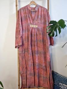 Robe midi en crêpe de soie recyclée, sari indien, confortable, colorée, décontractée, kaftan, robe de soirée, robe décontractée - Product Image 6