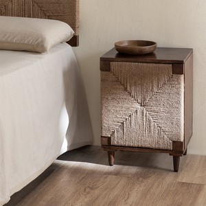 Table de chevet Vandana Amber Grain en bois de manguier et jute - Product Image 1