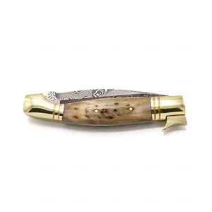 Navaja de bolsillo con mango marrón, hoja plegable con diseño y adornos metálicos decorativos para senderismo, viajes y exhibiciones de regalos - Product Image 4