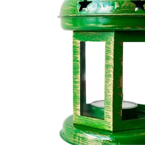 Lanterne en métal vert avec découpes en forme d'étoile, porte-bougie durable pour la décoration de la maison - Product Image 3