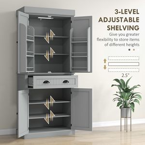71-Inch Gray <b>Kitchen</b> <b>Pantry</b> Storage Cabinet with LED Lights 6 Door Shelves 1 Drawer 4 Adjustable Shelves - Product Image 6