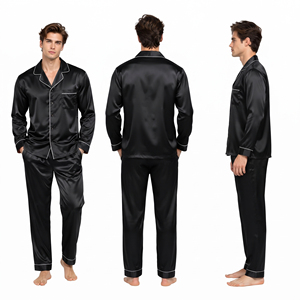 Chemise en satin de soie pour homme, à manches longues, col rabattu, boutonnée, haut de pyjama léger et respirant pour homme - Product Image 5