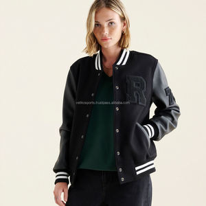 Chaqueta universitaria de lana Vintage para mujer, manga de cuero, bordado de chenilla, logotipo personalizado, características de la temporada de otoño, venta al por mayor disponible - Product Image 1