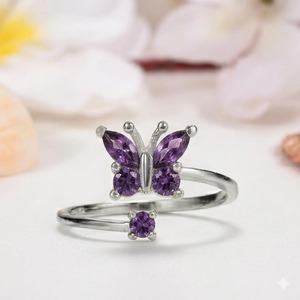 Bague Papillon en Argent Sterling 925 avec Améthyste, Bijou en Pierre Précieuse Violette pour Femme, Cadeaux Faits Main, Conception Personnalisée, Fournitures en Gros - Product Image 2