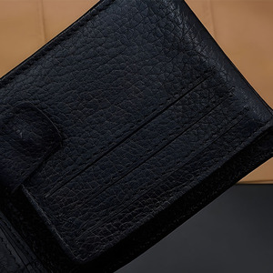 Bifold Coin Pocket <b>Black</b> Leather <b>Wallet</b> <b>Men</b> Internal Snap Strap Mesh ID Window Side Flip Cardslots Daily Classic Useful Standard - Product Image 5