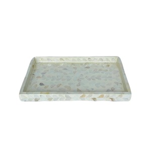 Handmade <b>White</b> Mother Of Pearl Inlay Serving Tray Decorative MOP Platter For Home Kitchen And Coffee Table Wholesale Custom - Product Image 1
