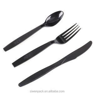 Takeaway thức ăn nhanh nhiệm vụ nặng nề dùng một lần màu đen nhựa muỗng nĩa và dao cá nhân bọc - Product Image 3